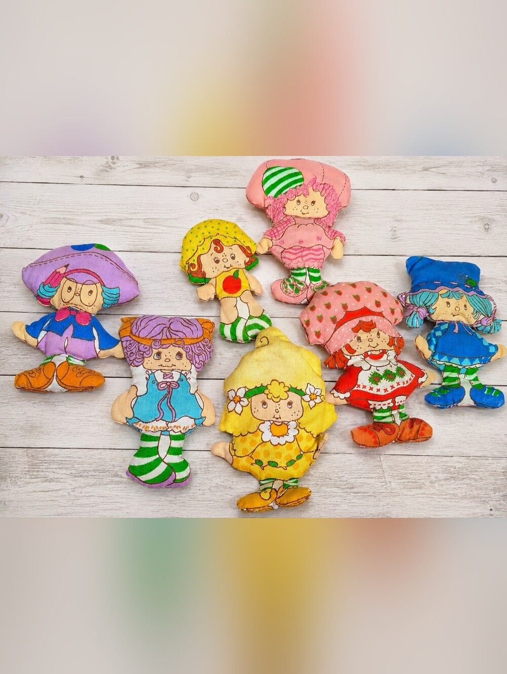 Vintage Strawberry Shortcake Set 7 Doll Lot 1980s Cut & Sew Plush Collectibles
